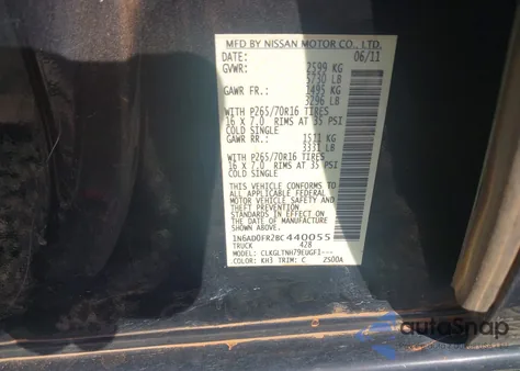 2011 Nissan Frontier Sv z USA, uszkodzony, nr VIN 1N6AD0FR2BC440055